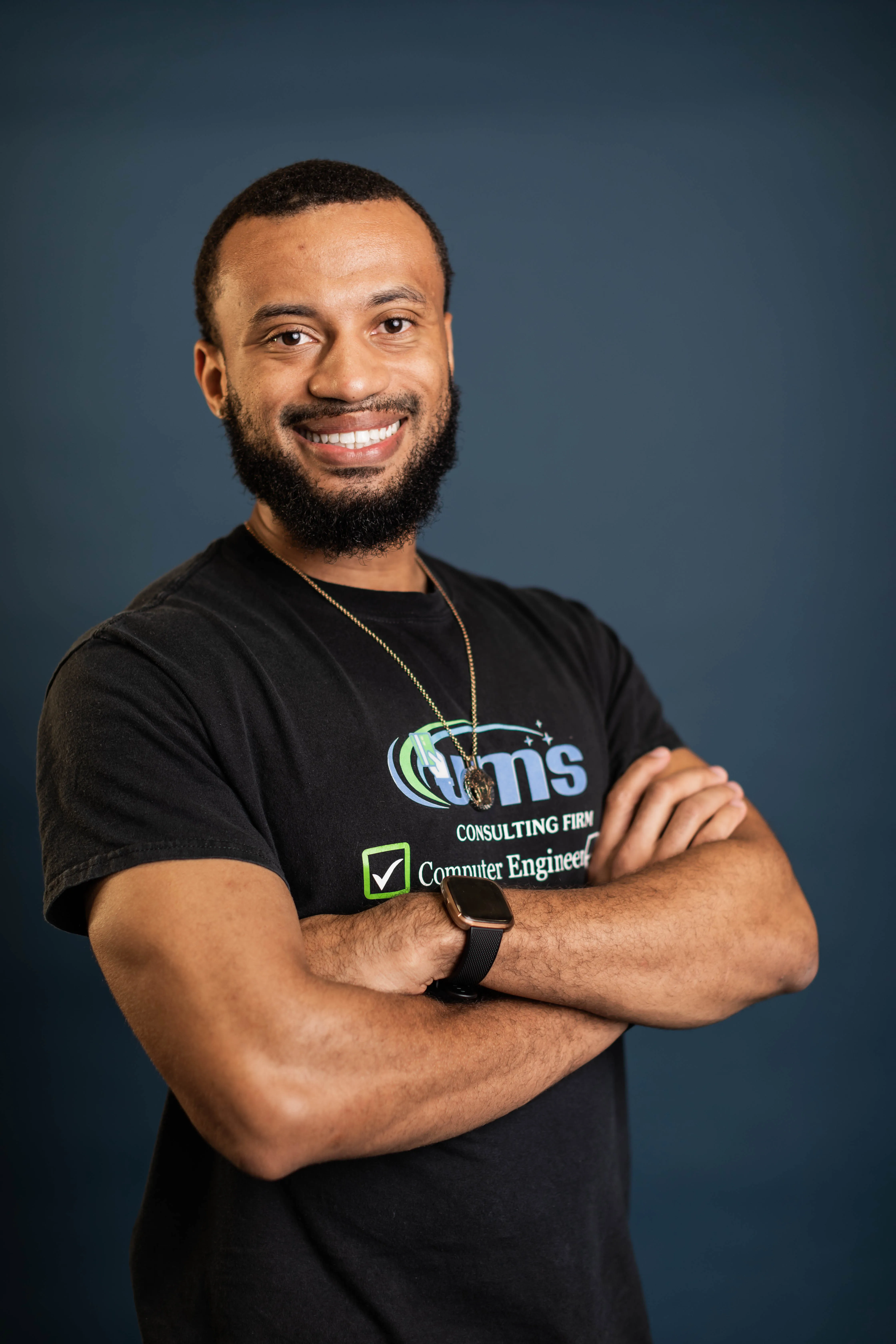 Keritan Shelby wearing JMS Consulting Firm shirt